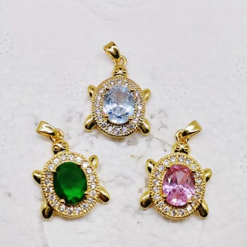 Cubic Zirconia Brass Pendants, with Cubic Zirconia, Turtle, gold color plated, fashion jewelry & DIY, more colors for choice, nickel, lead & cadmium free, Sold By PC