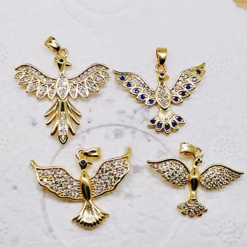 Cubic Zirconia Micro Pave Brass Pendant Bird gold color plated fashion jewelry & DIY & micro pave cubic zirconia nickel lead & cadmium free Sold By PC