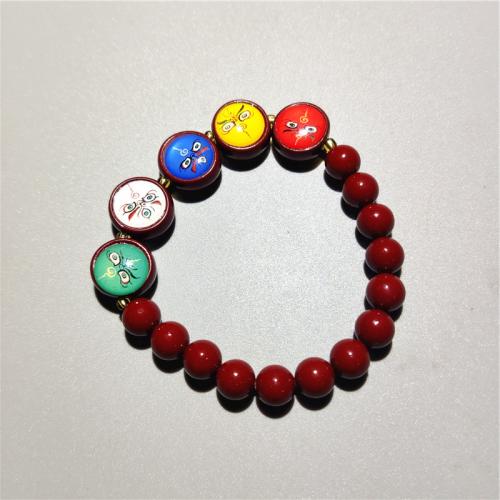 Mode-Zinnober-Armband, Cinnabaris, flache Runde, Modeschmuck & unisex, gemischte Farben, 15x9mm, Länge:ca. 18 cm, verkauft von PC