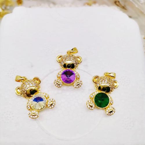 Cubic Zirconia Micro Pave Brass Pendant Bear gold color plated fashion jewelry & DIY & micro pave cubic zirconia nickel lead & cadmium free Sold By PC