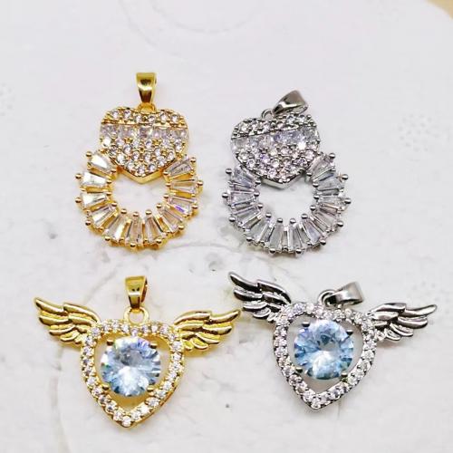 Cubic Zirconia Micro Pave Brass Pendant Heart plated fashion jewelry & DIY & micro pave cubic zirconia & hollow nickel lead & cadmium free Sold By PC