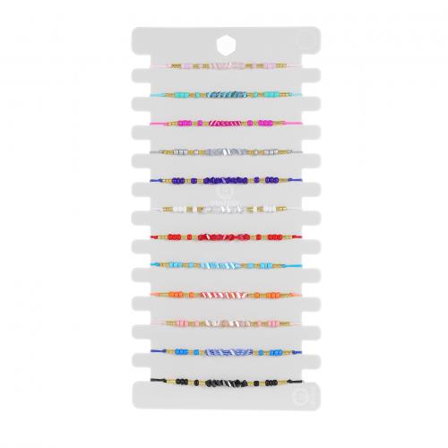 Glasperlen Armband, Seedbead, mit Knotenschnur & Papier & Kristall, Einstellbar & Modeschmuck & unisex, gemischte Farben, frei von Nickel, Blei & Kadmium, Länge:ca. 18-23 cm, 12PCs/setzen, verkauft von setzen