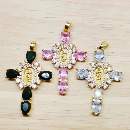 Cubic Zirconia Micro Pave Brass Pendant, Cross, gold color plated, fashion jewelry & DIY & micro pave cubic zirconia, more colors for choice, nickel, lead & cadmium free, Sold By PC