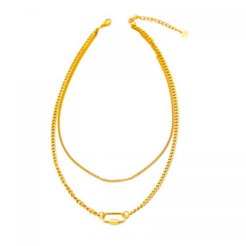 Titanstahl Halskette, mit Verlängerungskettchen von 2.56inch, Doppelschicht & Modeschmuck & für Frau, goldfarben, Länge:ca. 15.55 ZollInch, ca. 17.32 ZollInch, verkauft von PC