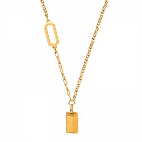 Titanstahl Halskette, mit Verlängerungskettchen von 1.97inch, Modeschmuck & verschiedene Muster für Wahl & für Frau, goldfarben, 7x14mm, Länge ca. 15.75 ZollInch, verkauft von PC