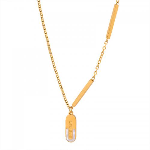 Titanstahl Halskette, mit Weiße Muschel, mit Verlängerungskettchen von 1.97inch, 18K vergoldet, Modeschmuck & für Frau, goldfarben, 5x16mm, Länge:ca. 15.75 ZollInch, verkauft von PC