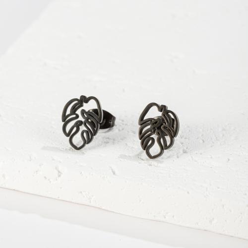 Stainless Steel Stud Earrings 304 Stainless Steel Leaf Vacuum Ion Plating fashion jewelry & for woman & hollow Sold By Pair