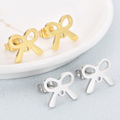 Stainless Steel Earring Stud Component 304 Stainless Steel Bowknot Vacuum Ion Plating fashion jewelry & DIY & for woman Sold By Pair