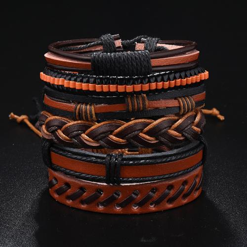 PU Leather Cord Bracelets with Wax Cord 6 pieces & fashion jewelry & Unisex Length Approx 17-24 cm Sold By Set