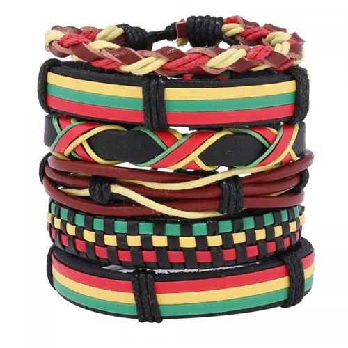 PU Leather Cord Bracelets, with Wax Cord, 6 pieces & fashion jewelry & Unisex, Length:Approx 17-24 cm, Sold By Set