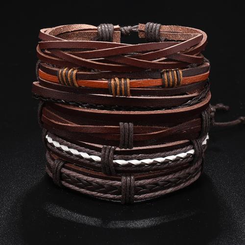 PU Leather Cord Bracelets, with Wax Cord, 6 pieces & multilayer & Unisex, Length:Approx 17-24 cm, Sold By Set