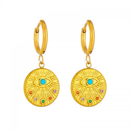 Titanium Steel  Earring, Vacuum Ion Plating, fashion jewelry & for woman & with rhinestone, golden, 35x15mm, Sold By Pair