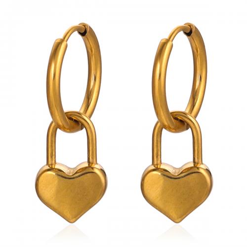 Huggie Hoop Drop Earring, 304 Stainless Steel, Heart, fashion jewelry & for woman, more colors for choice, 30mm, Sold By Pair