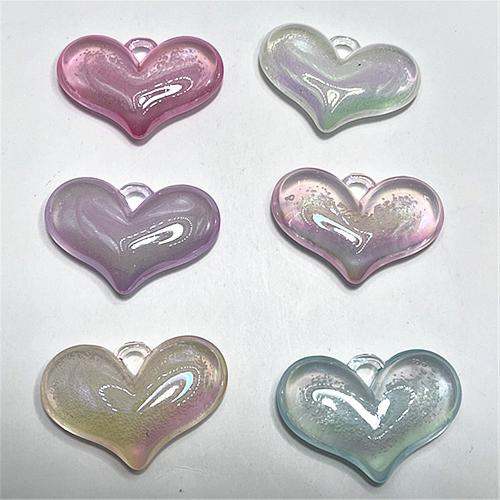 Acrylic Pendants, Heart, UV plating, DIY, mixed colors, 38.04x25.26mm, Approx 100PCs/Bag, Sold By Bag