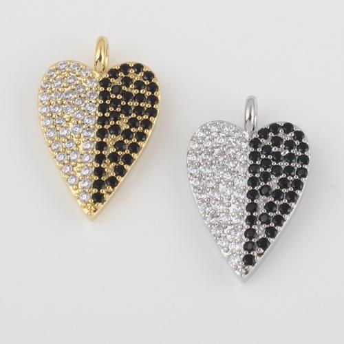 Cubic Zirconia Micro Pave Brass Pendant, Heart, plated, DIY & micro pave cubic zirconia, more colors for choice, nickel, lead & cadmium free, 19.80x12.60x2.40mm, Sold By PC