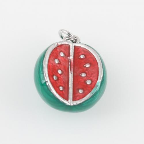 Brass Jewelry Pendants, with Resin, Watermelon, silver color plated, DIY, green, nickel, lead & cadmium free, 18x13.60x11.10mm, Sold By PC