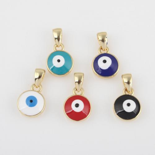 Evil Eye Pendants, Brass, Round, plated, DIY & enamel, more colors for choice, nickel, lead & cadmium free, 14.10x8x3.90mm, Sold By PC