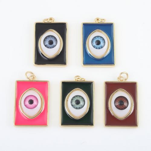 Evil Eye Pendants, Brass, Rectangle, gold color plated, DIY & enamel, more colors for choice, nickel, lead & cadmium free, 29.30x16.90x6.40mm, Sold By PC