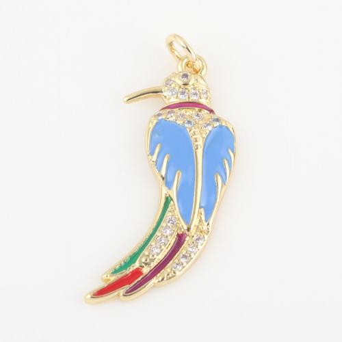 Cubic Zirconia Micro Pave Brass Pendant Bird gold color plated DIY & micro pave cubic zirconia & enamel mixed colors nickel lead & cadmium free Sold By PC