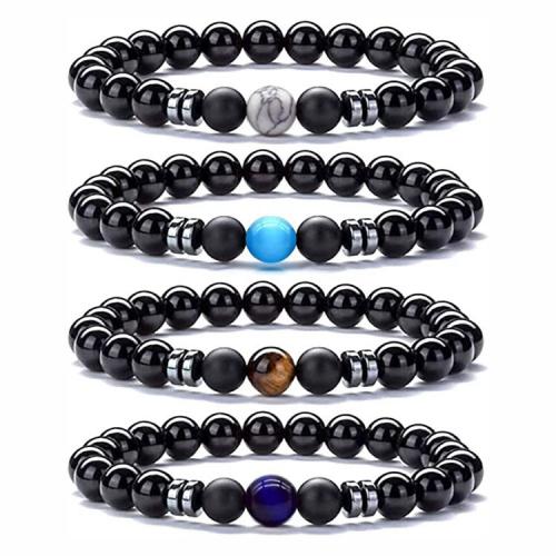 Gemstone Bracelets, Black Stone, with Gemstone & Tibetan Style, fashion jewelry & Unisex, more colors for choice, Length:18.5 cm, Sold By PC