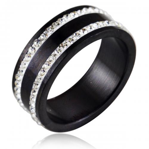Titanium Steel Finger Ring, Unisex & different size for choice & with rhinestone, original color, nickel, lead & cadmium free, width:8mm,thickness:1.8mm, Sold By PC
