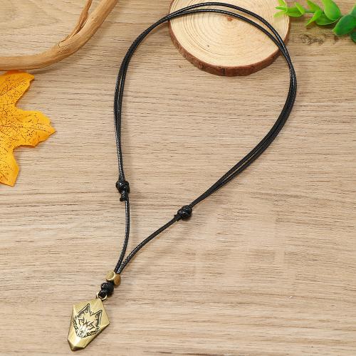 Zinc Alloy Sweater Chain Necklace with PU Leather Cord & Wax Cord & Wood handmade fashion jewelry & Unisex black Length Approx 40-70 cm Sold By PC