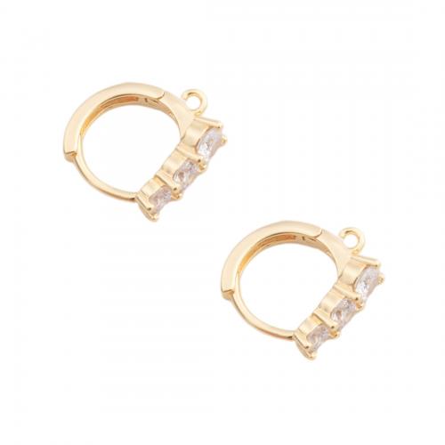 Brass Hoop Earring Components, real gold plated, DIY & micro pave cubic zirconia, golden, 12.50x12.50x2mm, Hole:Approx 1.5mm, Sold By Pair