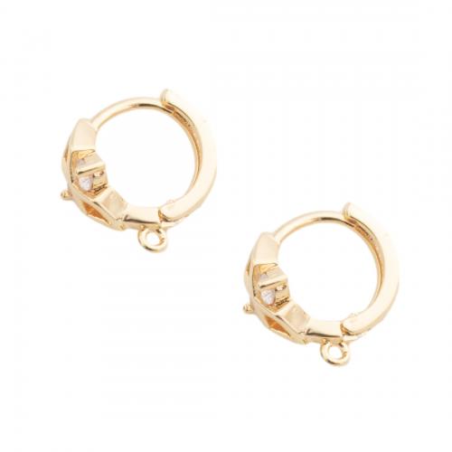 Brass Hoop Earring Components, real gold plated, DIY & micro pave cubic zirconia, golden, 14.50x14x8mm, Hole:Approx 1mm, Sold By Pair