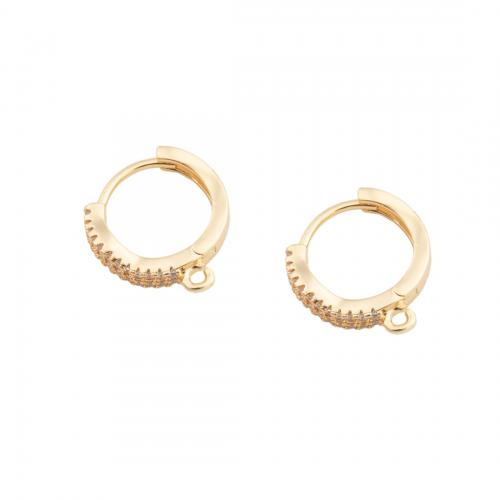 Brass Hoop Earring Components, real gold plated, DIY & micro pave cubic zirconia, golden, 15.50x14x3mm, Hole:Approx 1.5mm, Sold By Pair