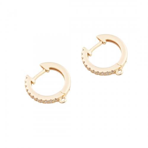 Brass Hoop Earring Components, real gold plated, DIY & micro pave cubic zirconia, golden, 16x15x2mm, Hole:Approx 1mm, Sold By Pair