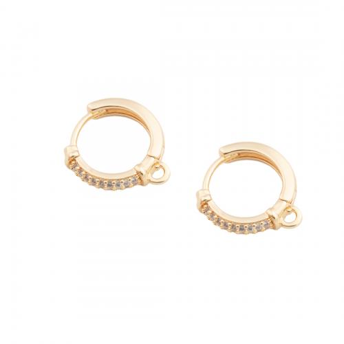 Brass Hoop Earring Components, real gold plated, DIY & micro pave cubic zirconia, golden, 15x14.50x2.50mm, Hole:Approx 1.5mm, Sold By Pair
