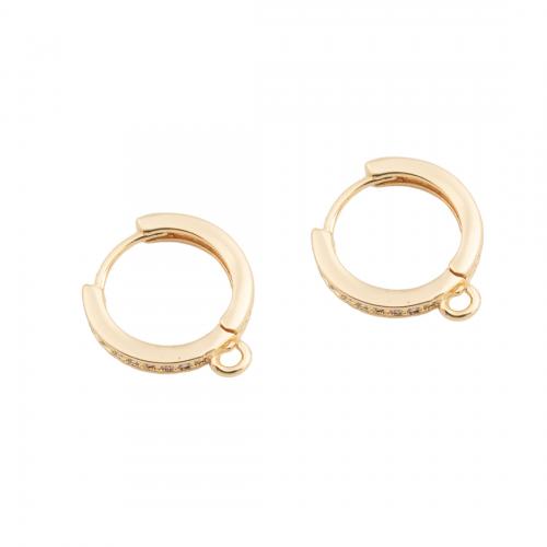 Brass Hoop Earring Components, real gold plated, DIY & micro pave cubic zirconia, golden, 15x14x2mm, Hole:Approx 1.5mm, Sold By Pair