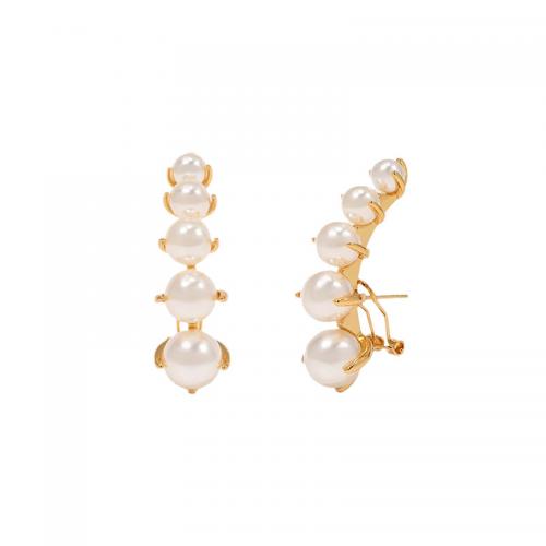 Cubic Zirconia Micro Pave Brass Earring with Pearl Oyster 18K gold plated fashion jewelry & micro pave cubic zirconia & for woman nickel lead & cadmium free Sold By Pair
