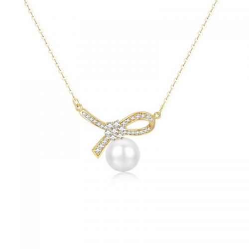 Cubic Zircon Micro Pave Brass Necklace with Pearl Oyster with 5cm extender chain fashion jewelry & micro pave cubic zirconia & for woman nickel lead & cadmium free Length 40 cm Sold By PC