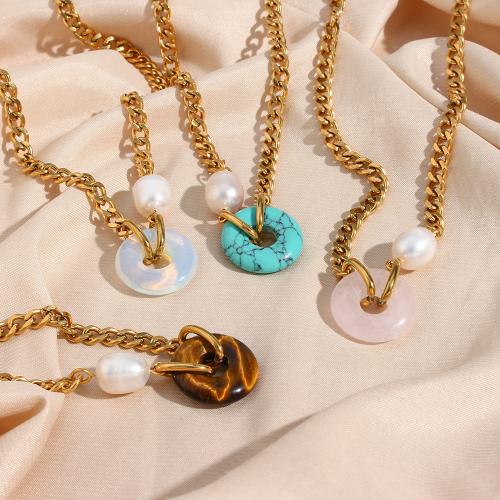 Edelstahl Schmuck Halskette, 304 Edelstahl, mit Naturstein & Kunststoff Perlen, mit Verlängerungskettchen von 5cm, Modeschmuck & für Frau, keine, Länge 40 cm, verkauft von PC
