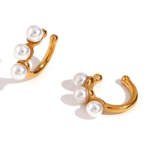 316L Stainless Steel Earring Clip, with Plastic Pearl, 18K gold plated, fashion jewelry & for woman, more colors for choice, Sold By Pair