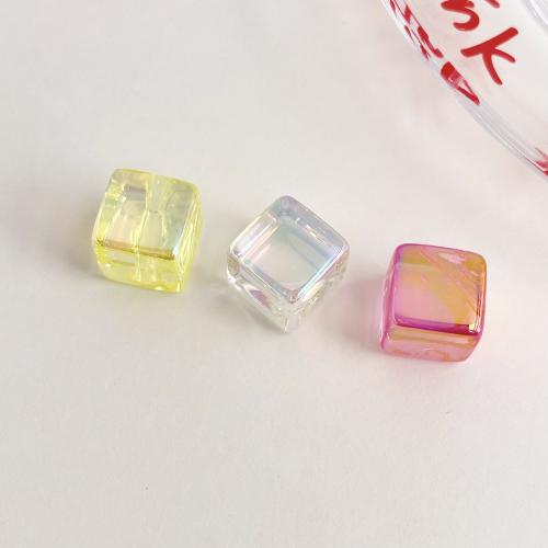 Plated Acrylic Beads, Square, UV plating, DIY, more colors for choice, 14mm, 200PCs/Bag, Sold By Bag