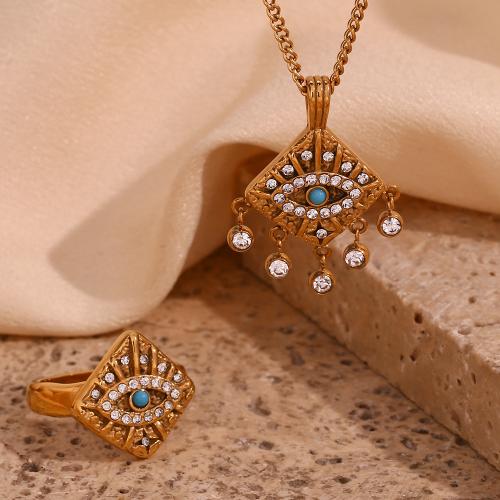 Evil Eye Jewelry Set, 316L Stainless Steel, with 6cm extender chain, 18K gold plated, fashion jewelry & different size for choice & micro pave cubic zirconia & for woman, golden, Length:41 cm, Sold By PC