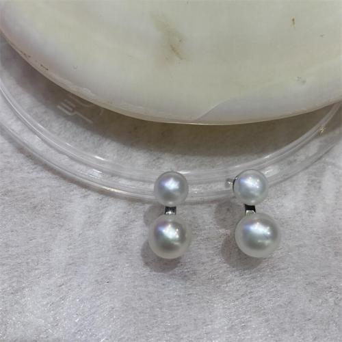 Brincos de pérolas de água doce, joias de moda & para mulher, branco, big pearl:5.5-6mm,small pearl:4.5-5mm, vendido por par