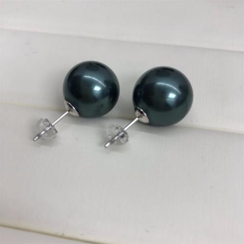 South Sea Shell Earring Shell Pearl Round fashion jewelry & for woman malachite green Sold By Pair