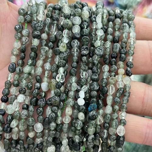Prirodni kvarc nakit Beads, Rutil kvarc, Nuggetsi, možete DIY, zelen, 4x6mm, Prodano Per Približno 38 cm Strand