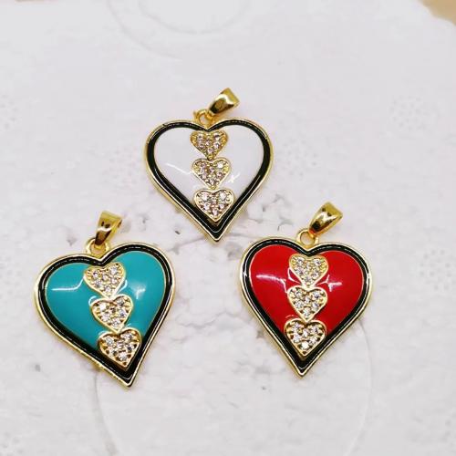 Cubic Zirconia Micro Pave Brass Pendant, Heart, gold color plated, fashion jewelry & DIY & micro pave cubic zirconia & enamel, more colors for choice, nickel, lead & cadmium free, Sold By PC
