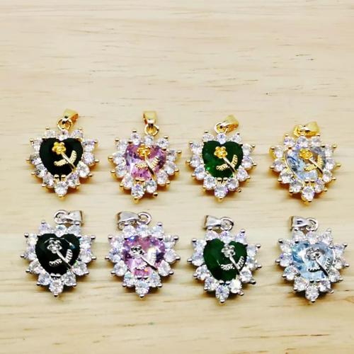 Cubic Zirconia Micro Pave Brass Pendant, Heart, plated, fashion jewelry & DIY & micro pave cubic zirconia, more colors for choice, nickel, lead & cadmium free, Sold By PC