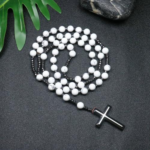 Rosary Necklace Howlite with Hematite Cross fashion jewelry & Unisex mixed colors 110mm Length Approx 78 cm Sold By PC