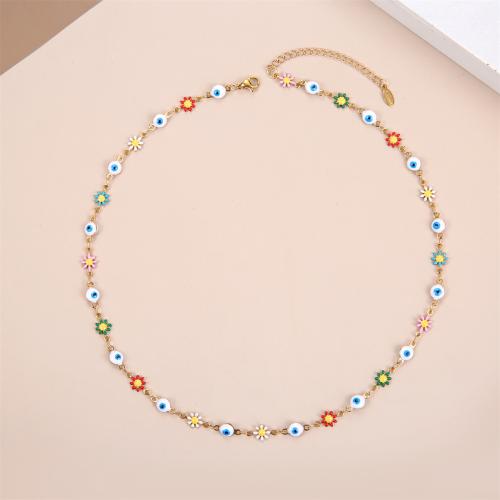 Stainless Steel Jewelry Necklace 304 Stainless Steel with Gemstone & Plastic Pearl with 6cm extender chain Vacuum Ion Plating fashion jewelry & for woman & enamel Length Approx 46 cm Sold By PC