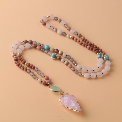 Quartz Necklace, Rose Quartz, with Gemstone & Brass, arrowhead, gold color plated, fashion jewelry & Unisex, mixed colors, Approx 108PCs/Strand, Sold By Strand