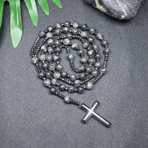 Rosary Necklace, Labradorite, with Hematite, Cross, fashion jewelry & Unisex, grey, 110mm, Length:Approx 78 cm, Sold By PC