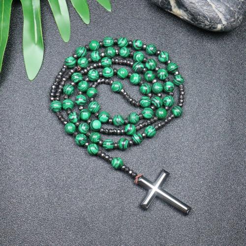 Rosary Necklace Malachite with Hematite Cross fashion jewelry & Unisex mixed colors 110mm Length Approx 78 cm Sold By PC