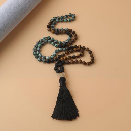 Fashion Fringe Necklace, Natural Stone, with Knot Cord, Tassel, fashion jewelry & Unisex, mixed colors, 108PCs/Strand, Sold By Strand