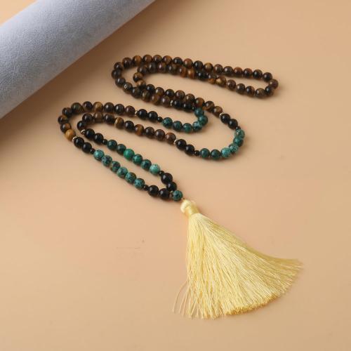 Fashion Fringe Necklace Tiger Eye with Dyed Granite & Knot Cord Tassel fashion jewelry & Unisex mixed colors Sold By Strand